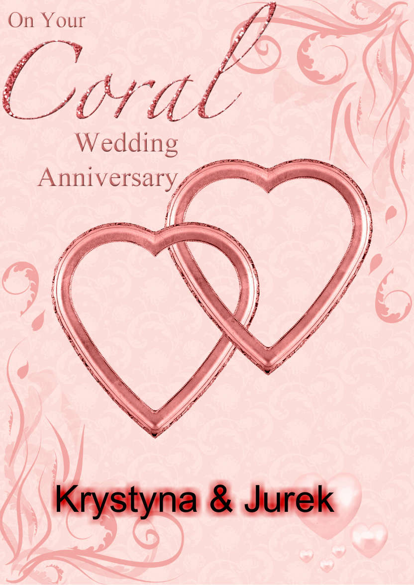 Coral Wedding Anniversary Hearts Entwined Card - card made with Crafty Bob's Card Creator