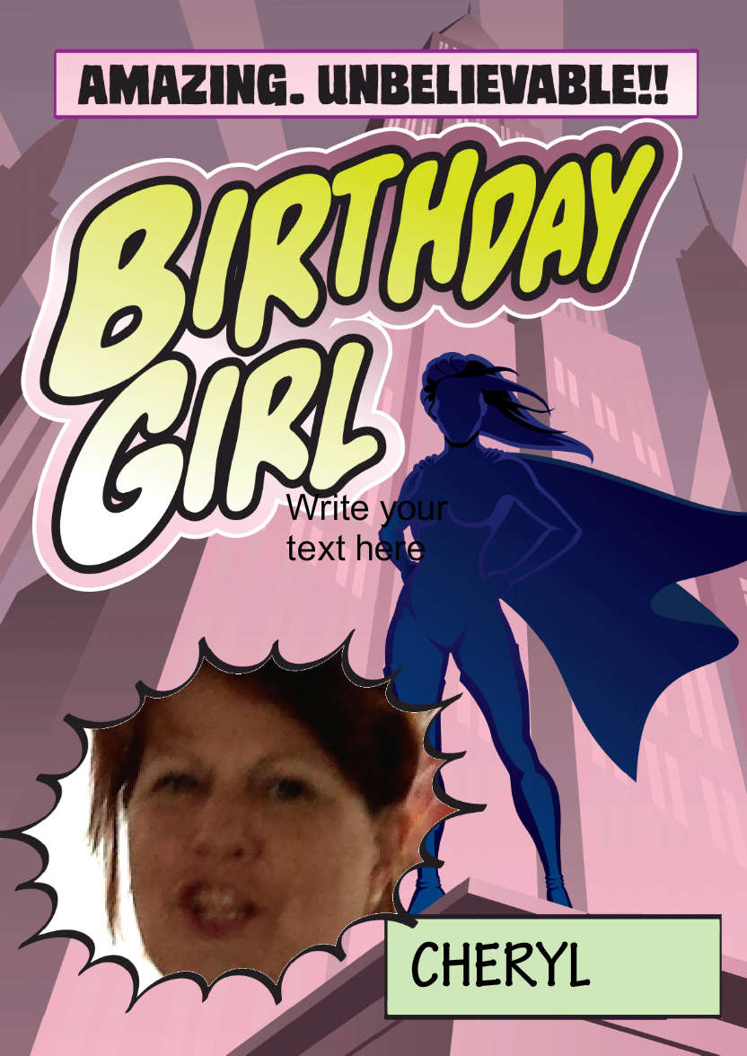 Birthday Girl Comic Style - card made with Crafty Bob's Card Creator