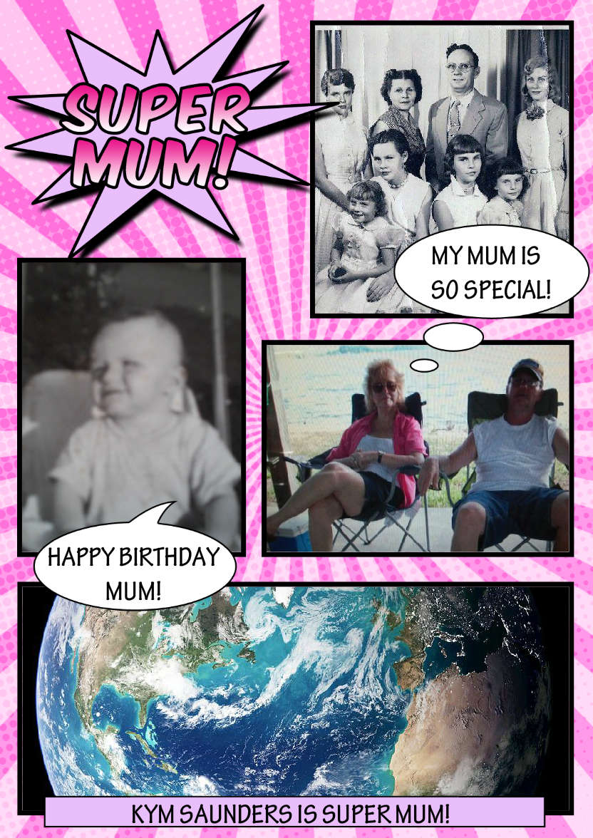 Comic Style Super Mum Photo Card - card made with Crafty Bob's Card Creator