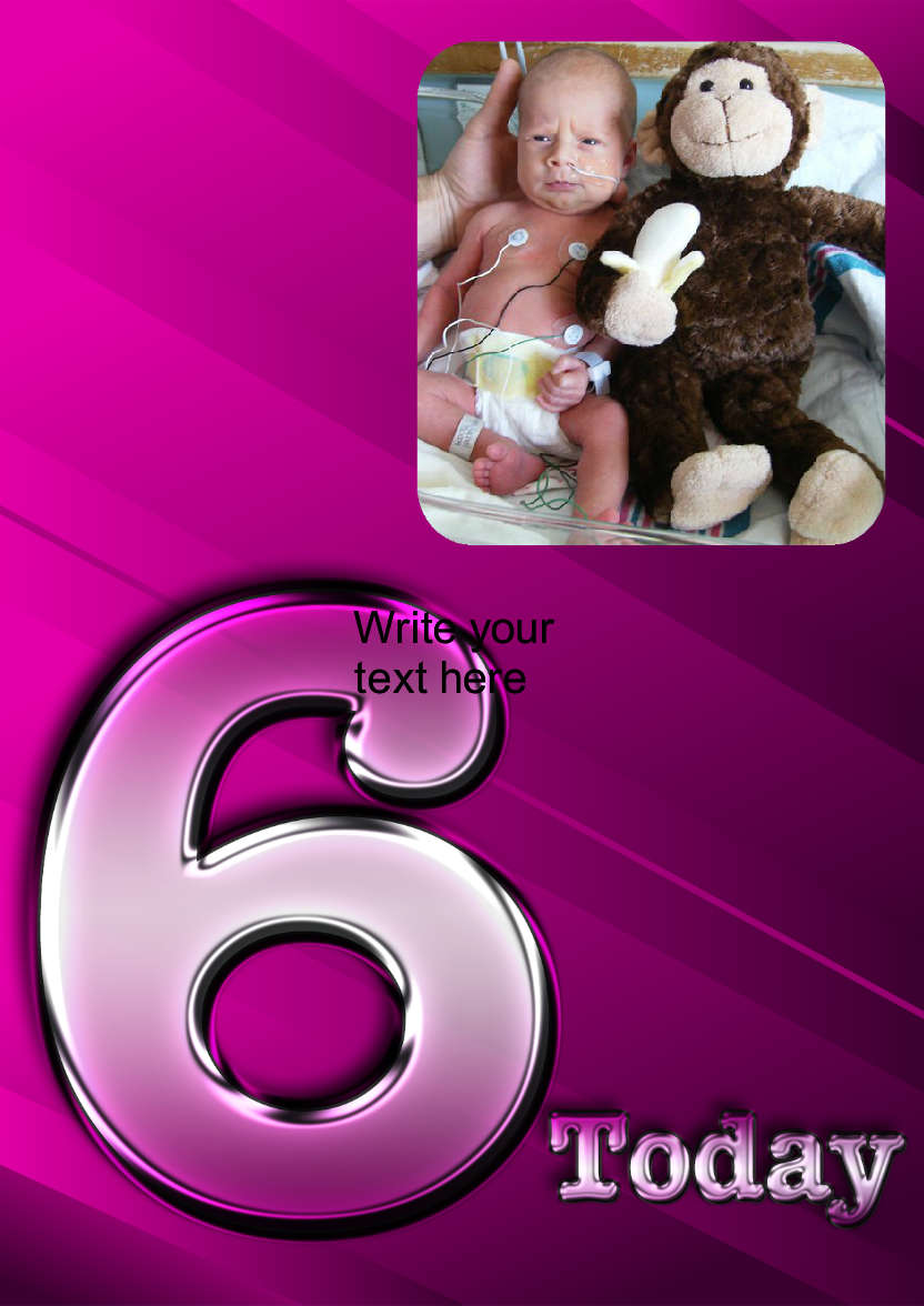 Metallic Age 6 Photo Card Pink - card made with Crafty Bob's Card Creator