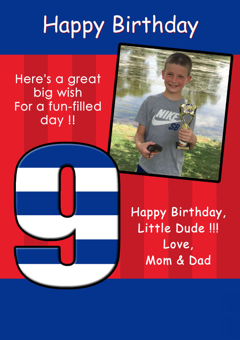 Age 9 Stripes Birthday Boy - card made with Crafty Bob's Card Creator