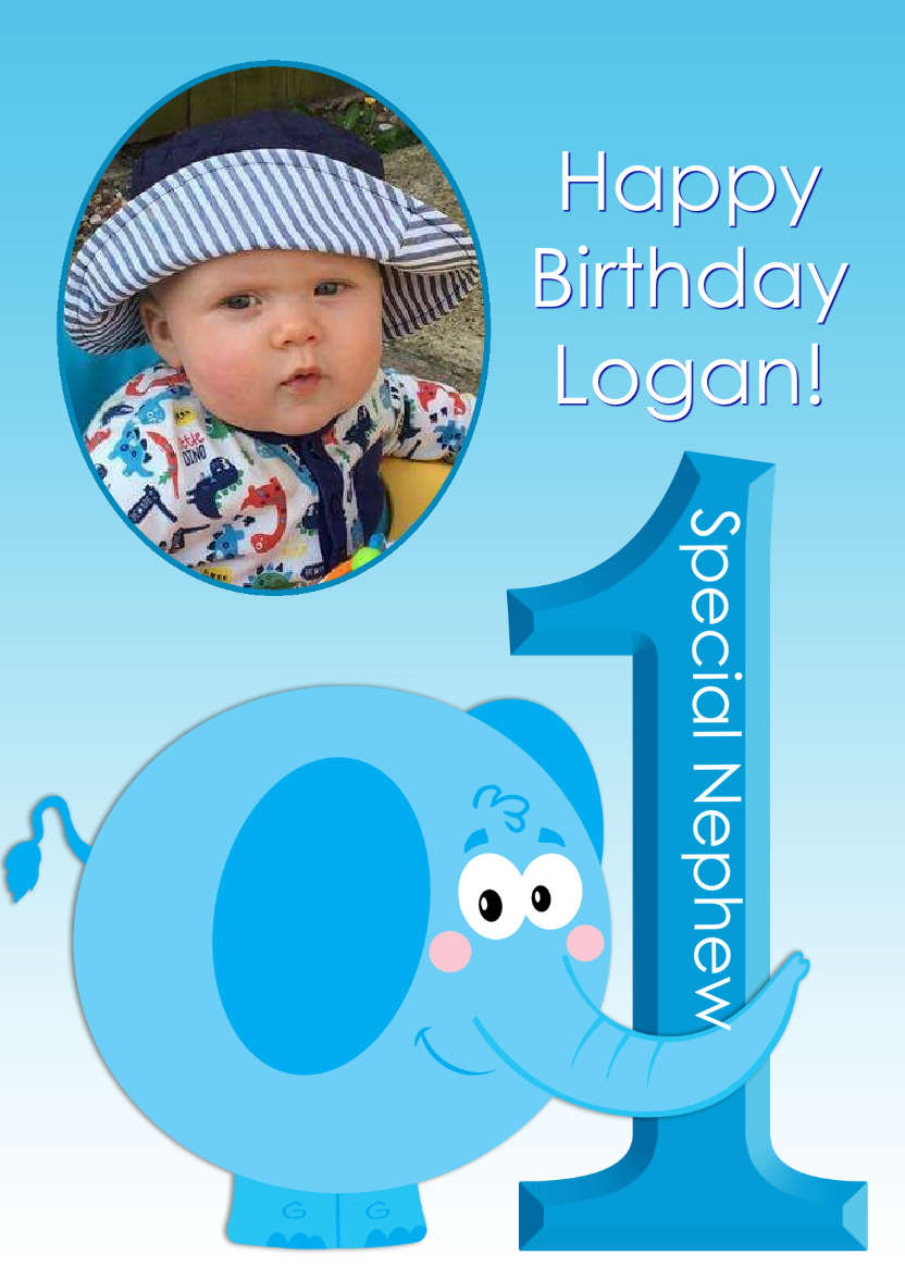 Elephant Age One Card Boy - card made with Crafty Bob's Card Creator