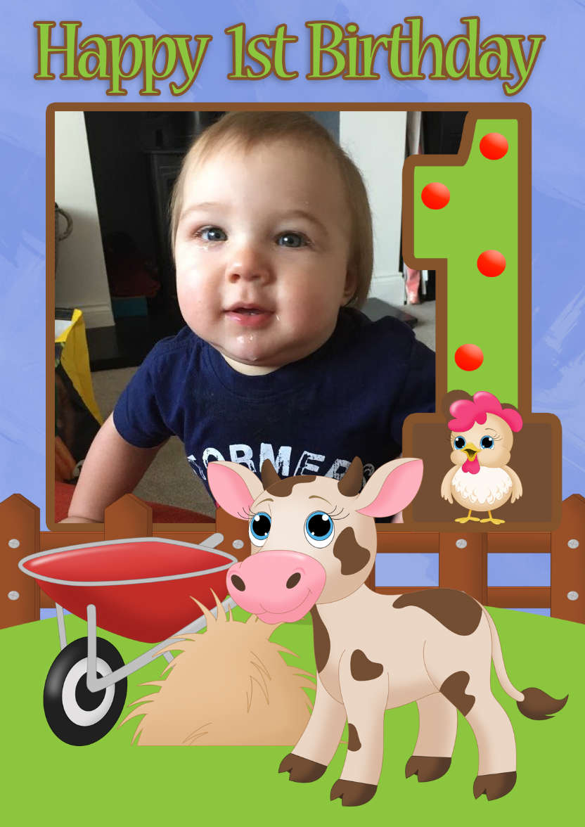 Cow Farm Your Photo Here Greeting Card - card made with Crafty Bob's Card Creator