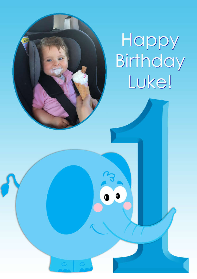Elephant Age One Card Boy - card made with Crafty Bob's Card Creator
