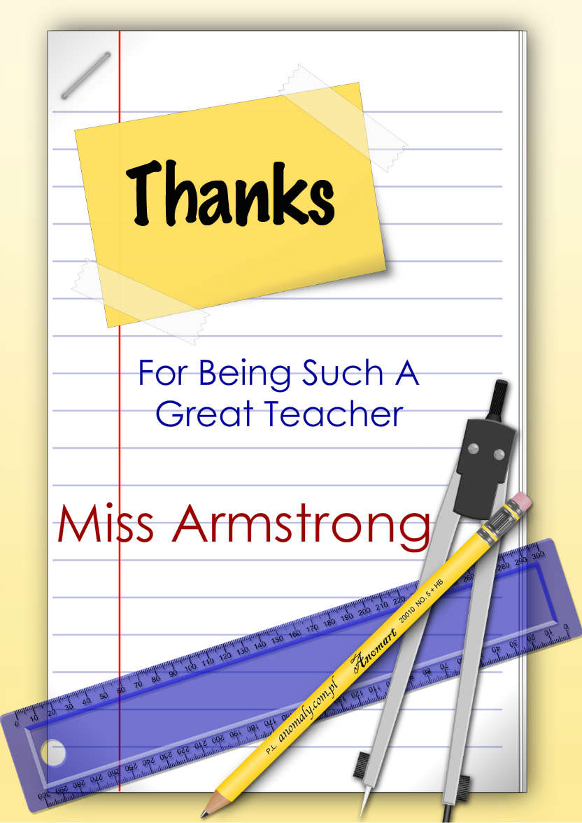 Paper and Stationary Thank You Teacher Card - card made with Crafty Bob's Card Creator