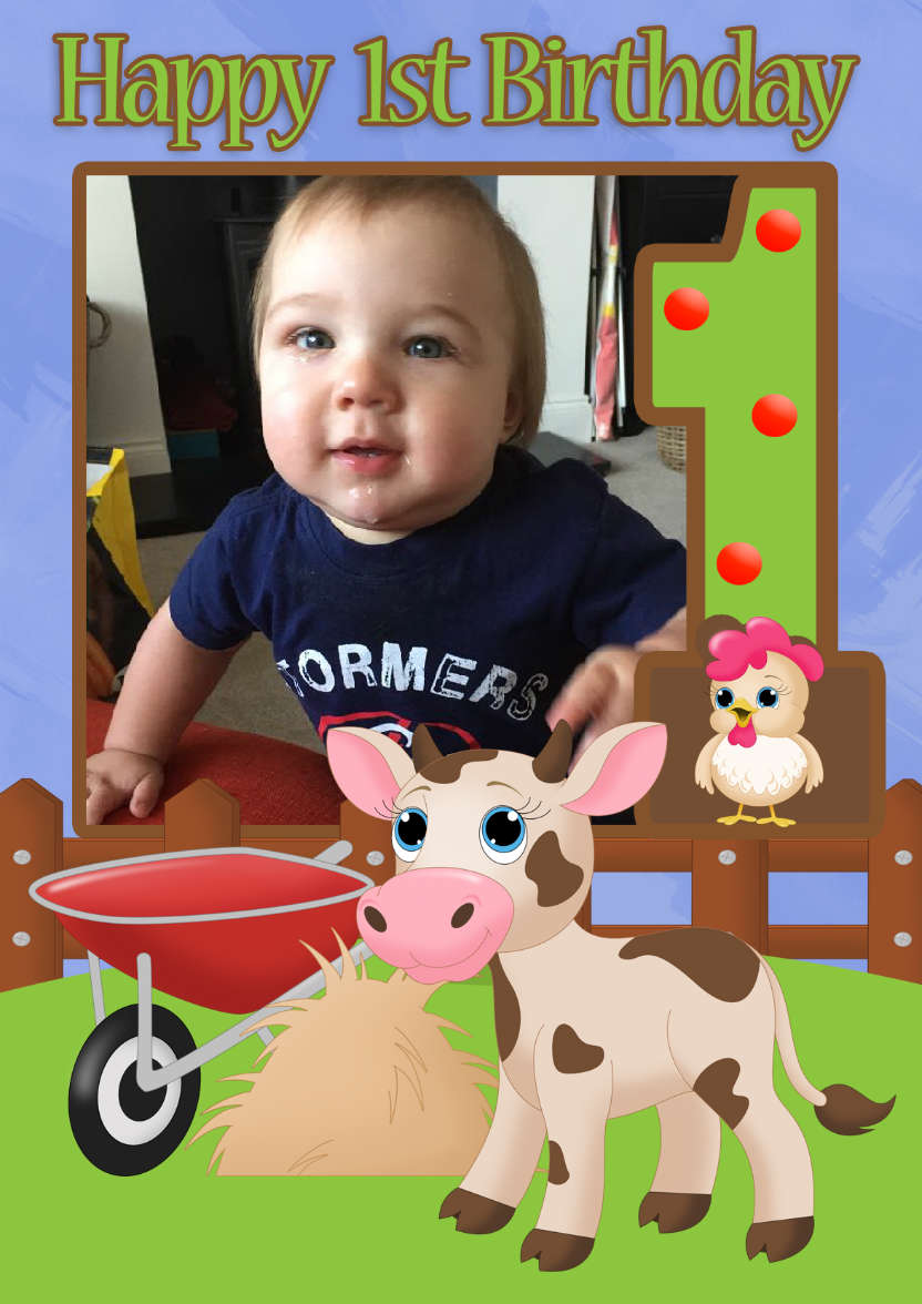 Cow Farm Your Photo Here Greeting Card - card made with Crafty Bob's Card Creator