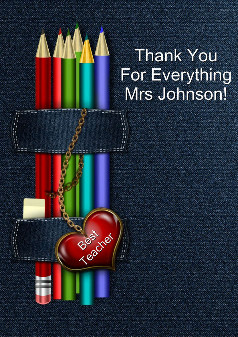 Jeans and Pencils Thank You Teacher Card - card made with Crafty Bob's Card Creator