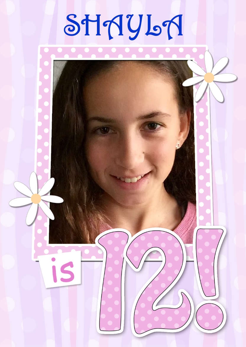 12th Birthday Stripes & Flowers Photo Upload Card - card made with Crafty Bob's Card Creator