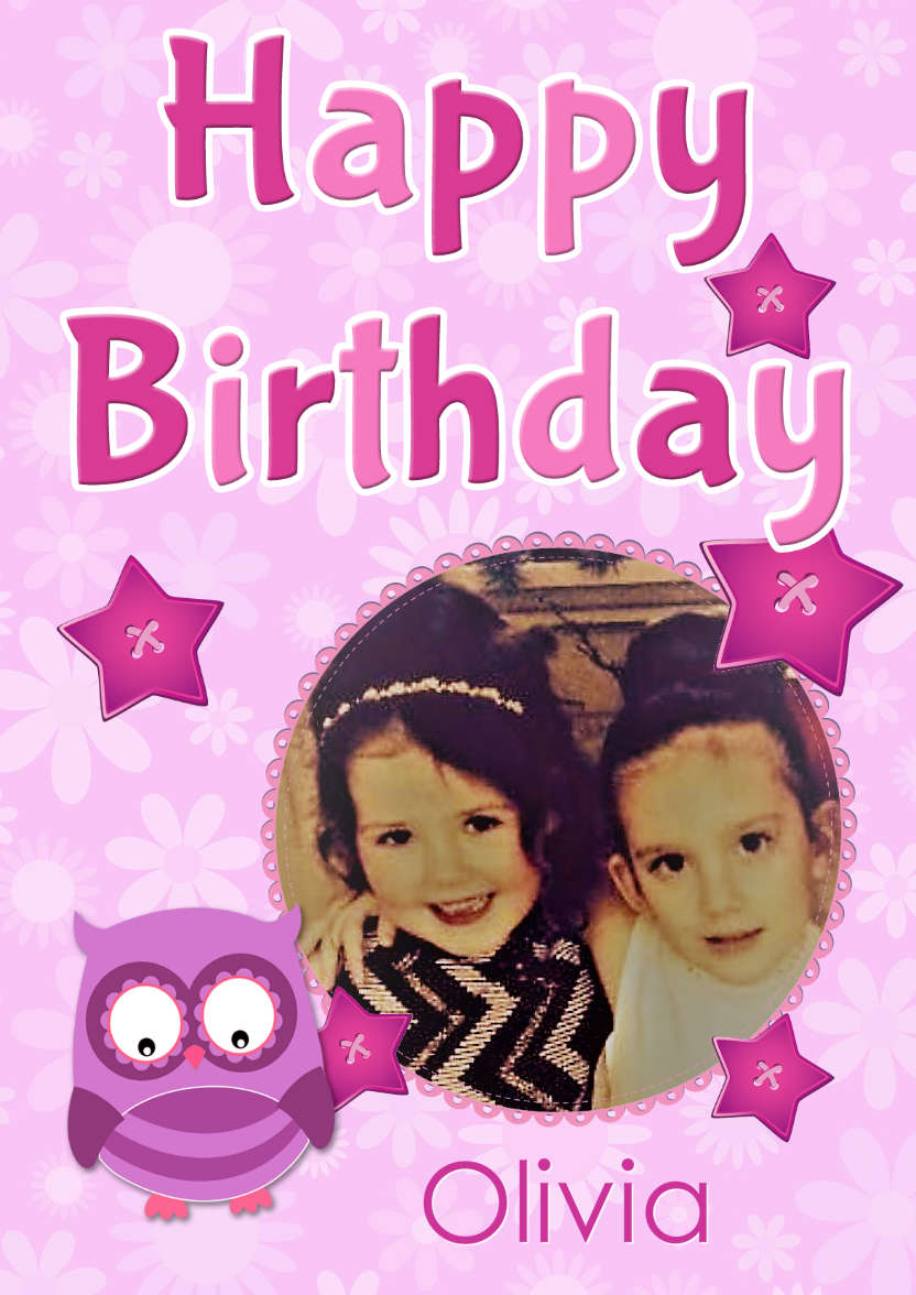 Happy Birthday Owl Photo Card - card made with Crafty Bob's Card Creator