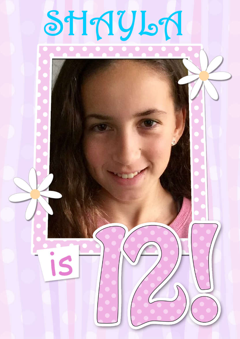 12th Birthday Stripes & Flowers Photo Upload Card - card made with Crafty Bob's Card Creator