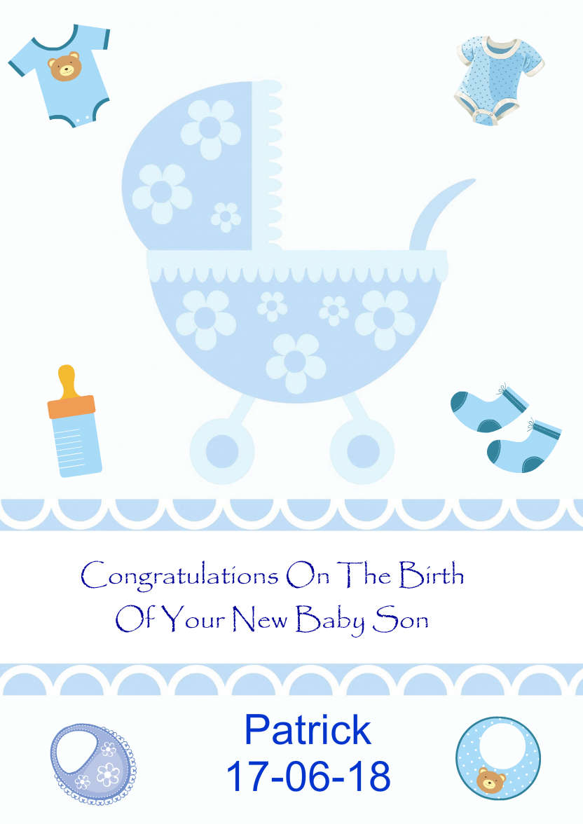 New Baby Boy Pram Card Front - card made with Crafty Bob's Card Creator