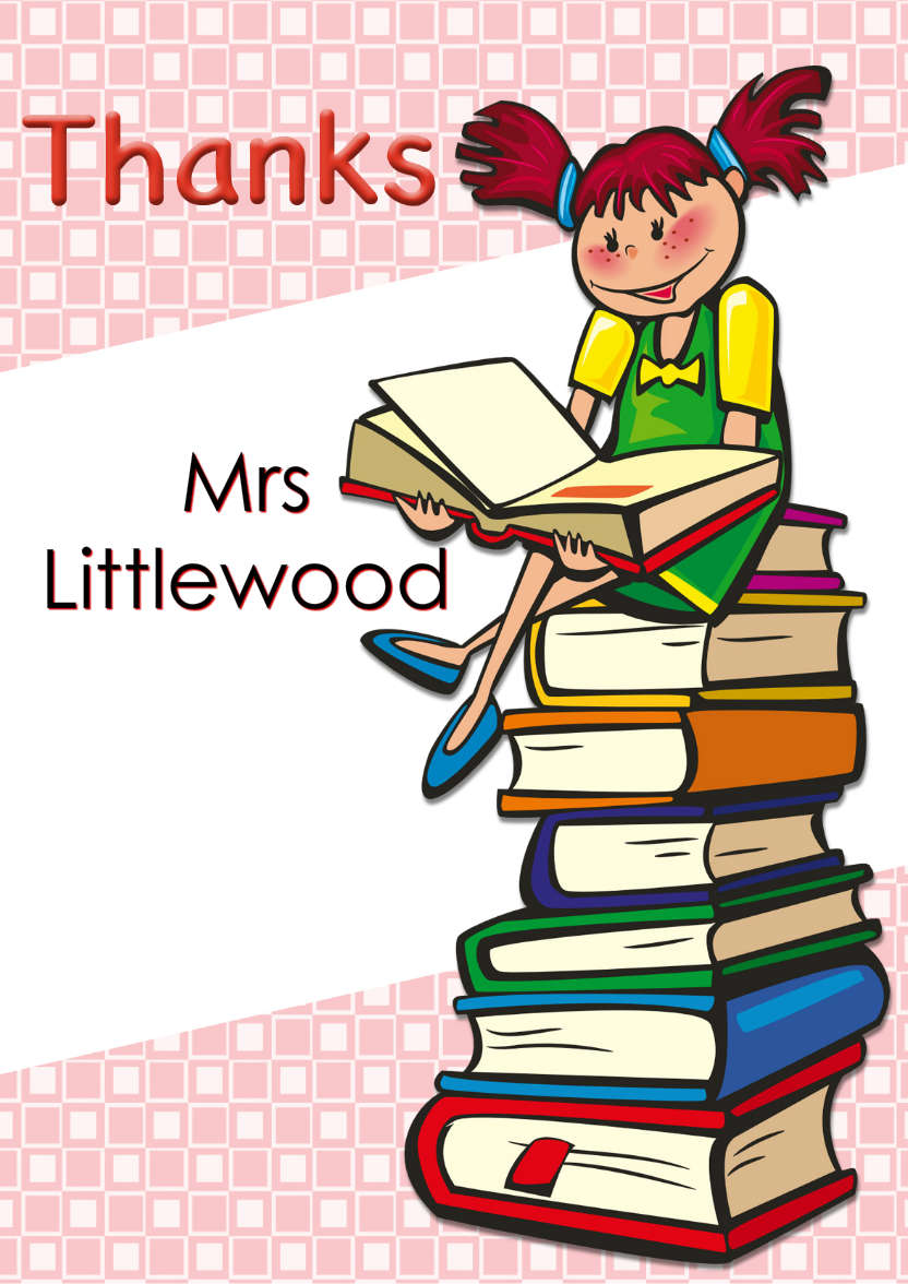 Girl with Books Thank You Teacher Card - card made with Crafty Bob's Card Creator