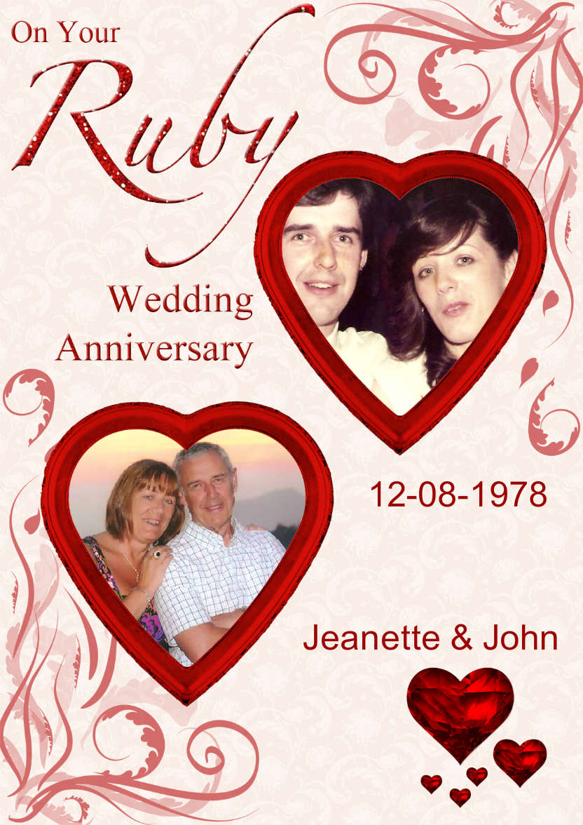 Ruby Wedding Anniversary Hearts Photo Card - card made with Crafty Bob's Card Creator