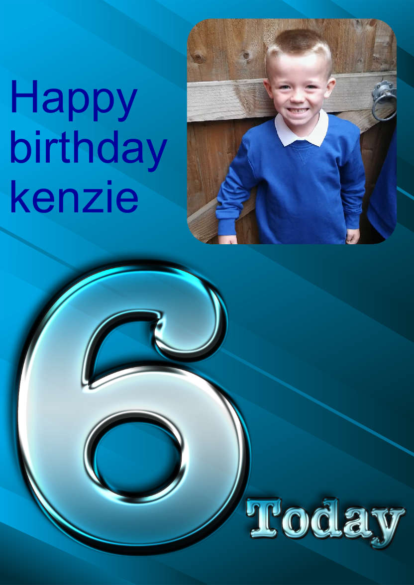 Metallic Age 6 Photo Card Blue - card made with Crafty Bob's Card Creator