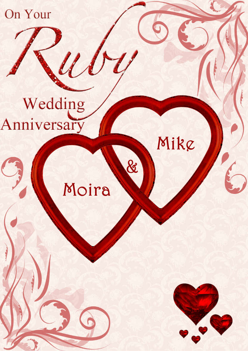Ruby Wedding Anniversary Hearts Entwined Card - card made with Crafty Bob's Card Creator