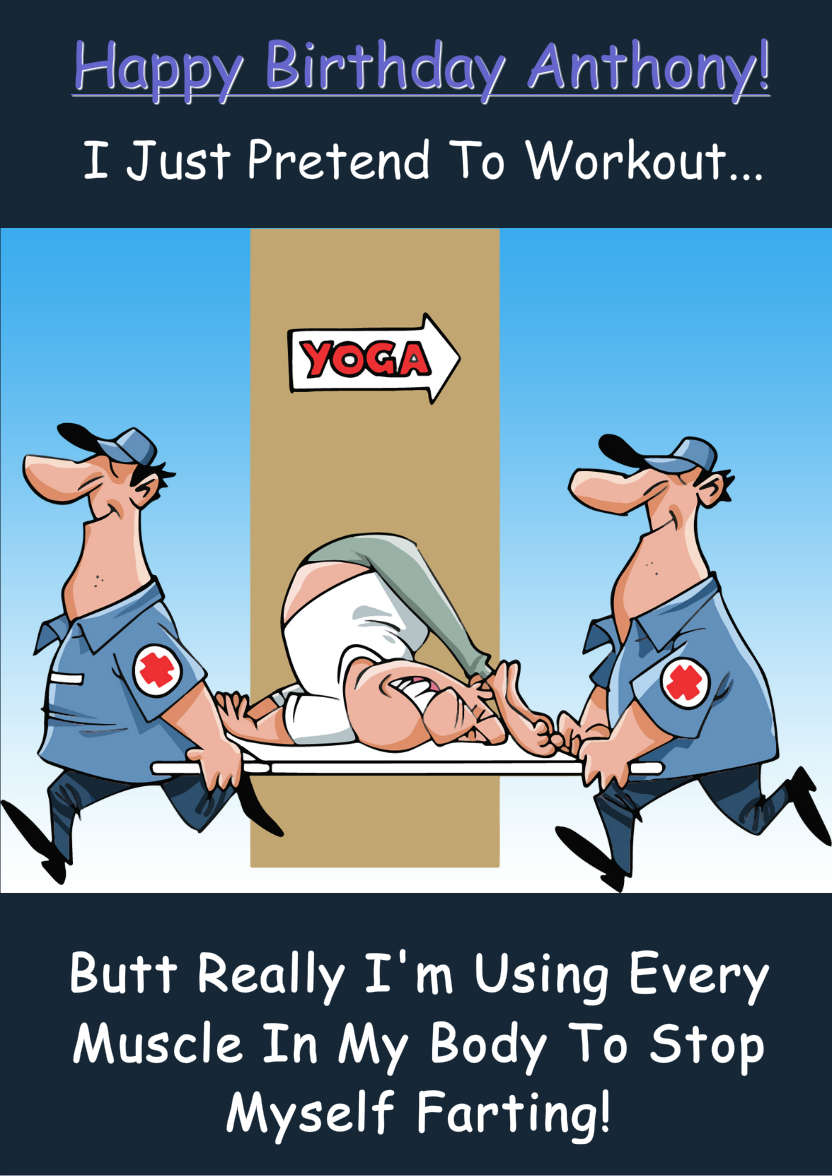 Humorous Yoga/workout Card - card made with Crafty Bob's Card Creator