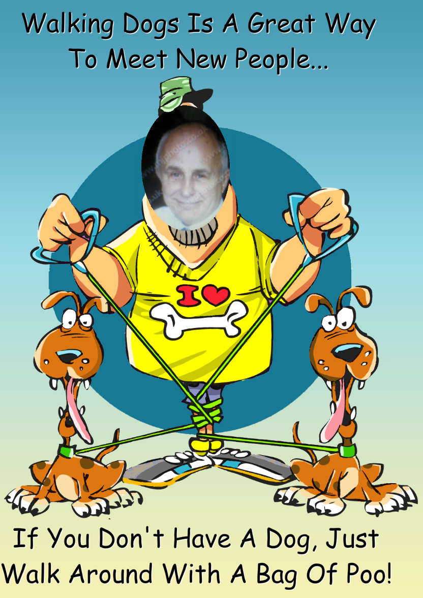 Humorous Dog Walker Aperture Card Front - card made with Crafty Bob's Card Creator