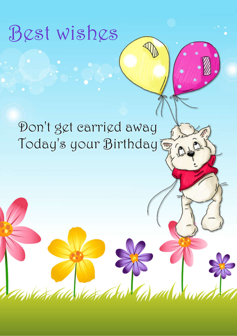 Bear Floating Away with Balloons Card Front - card made with Crafty Bob's Card Creator