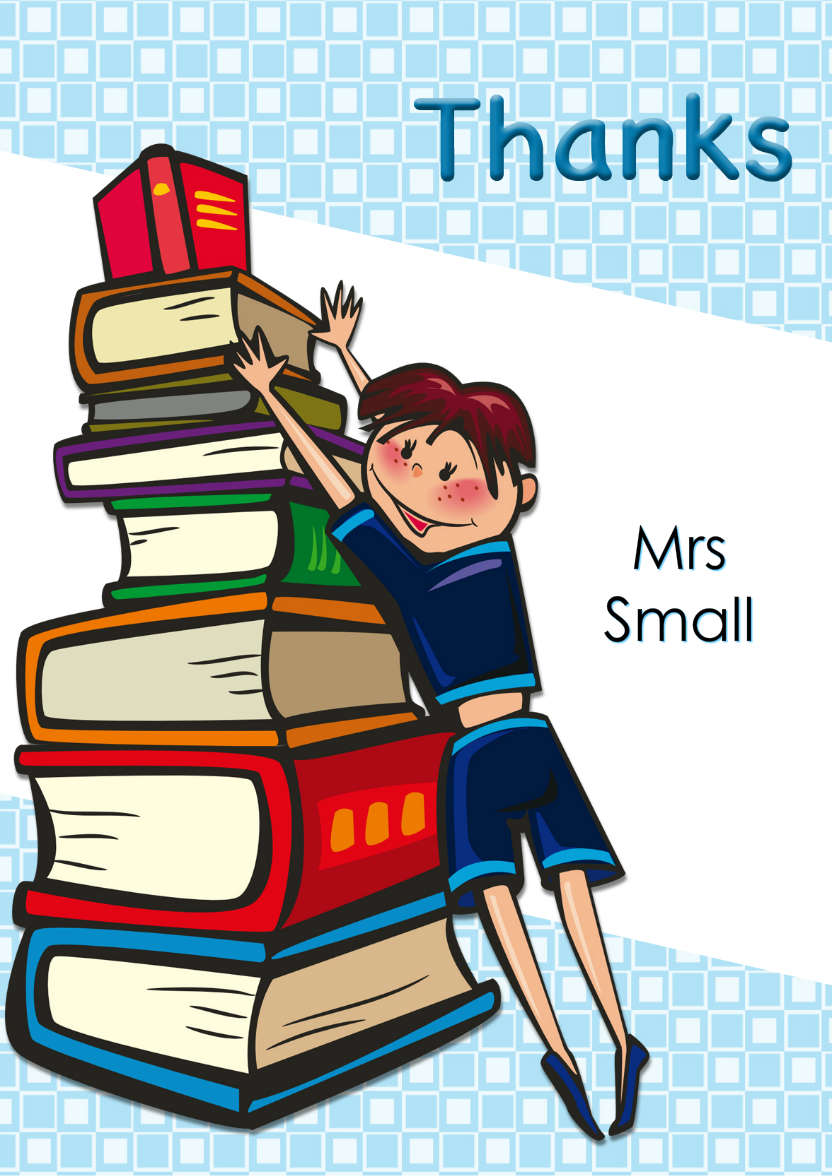 Boy with Books Thank You Teacher Card - card made with Crafty Bob's Card Creator