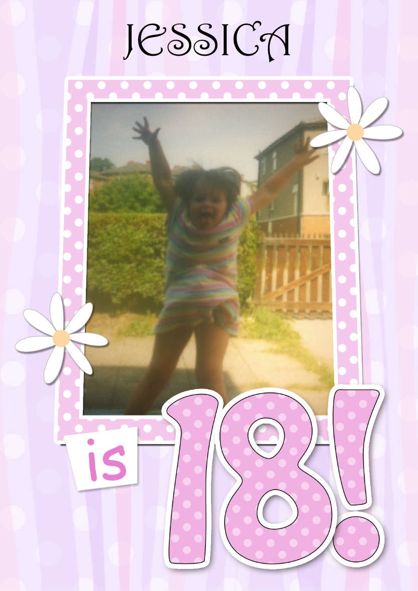18th Birthday Stripes & Flowers Photo Upload Card - card made with Crafty Bob's Card Creator