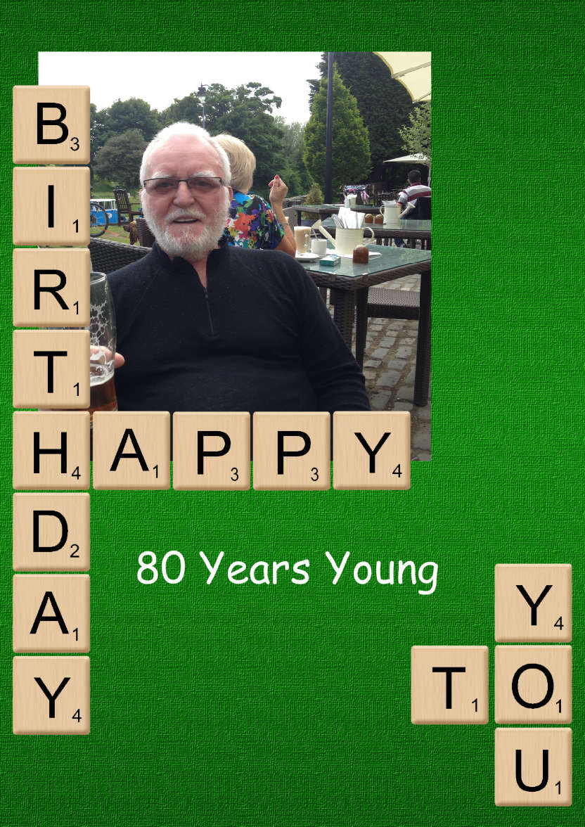 Scrabble Birthday Photo Card - card made with Crafty Bob's Card Creator
