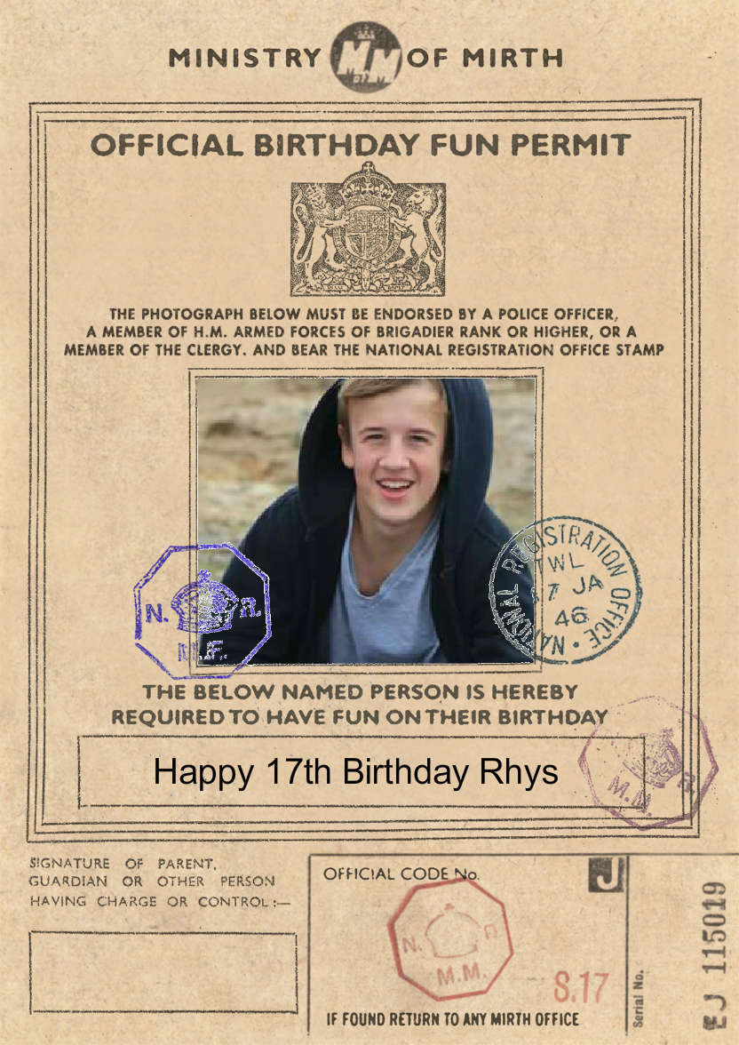 Birthday Fun Permit - card made with Crafty Bob's Card Creator
