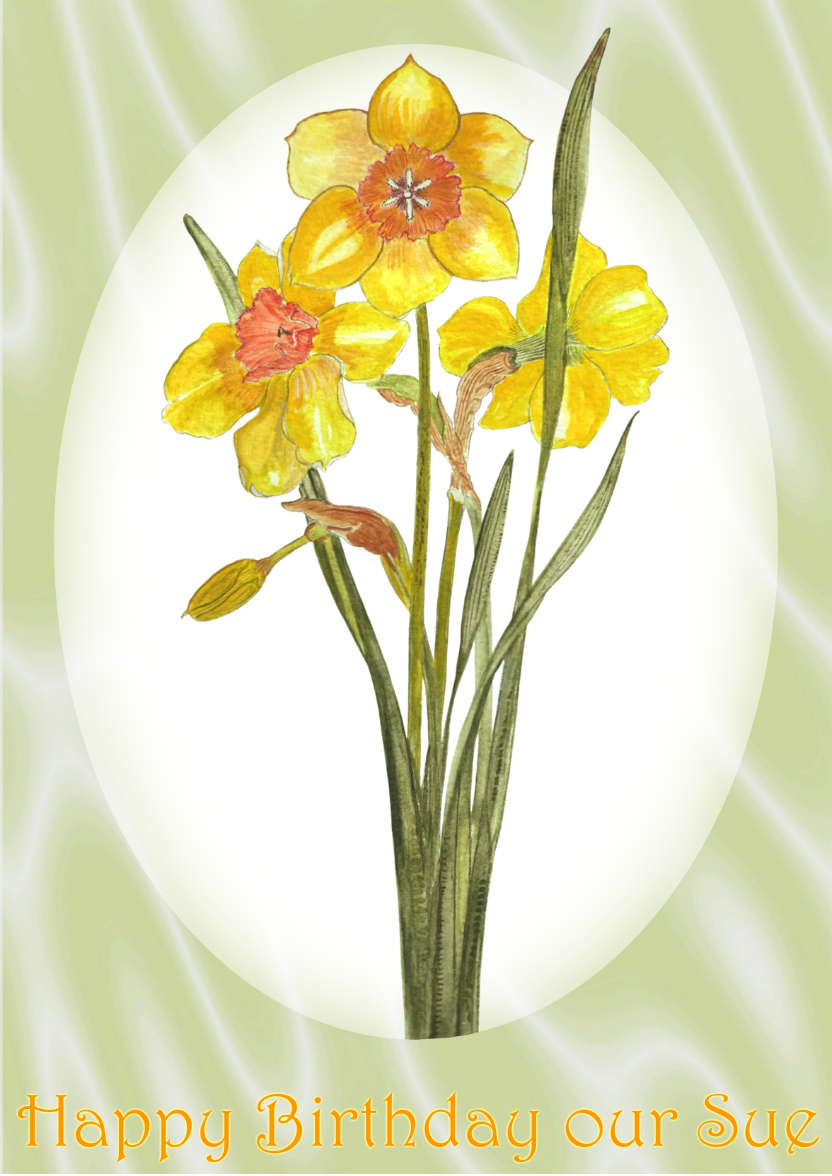 Bright Yellow Daffodil and Green Satin - card made with Crafty Bob's Card Creator