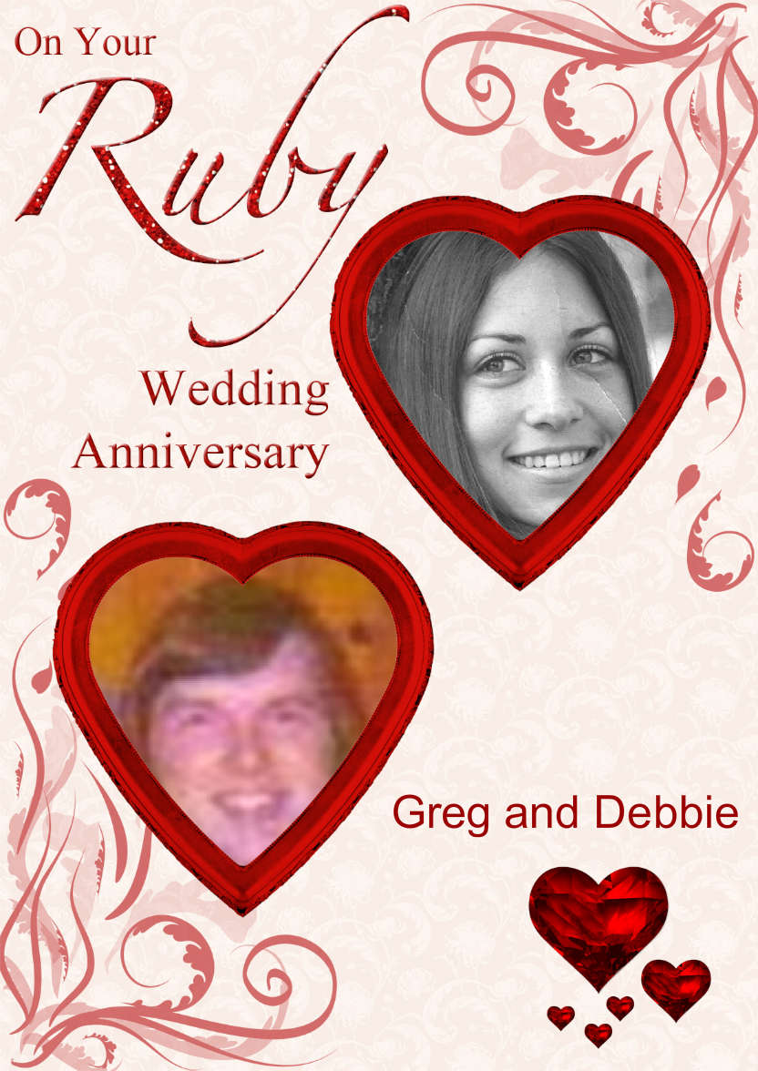 Ruby Wedding Anniversary Hearts Photo Card - card made with Crafty Bob's Card Creator