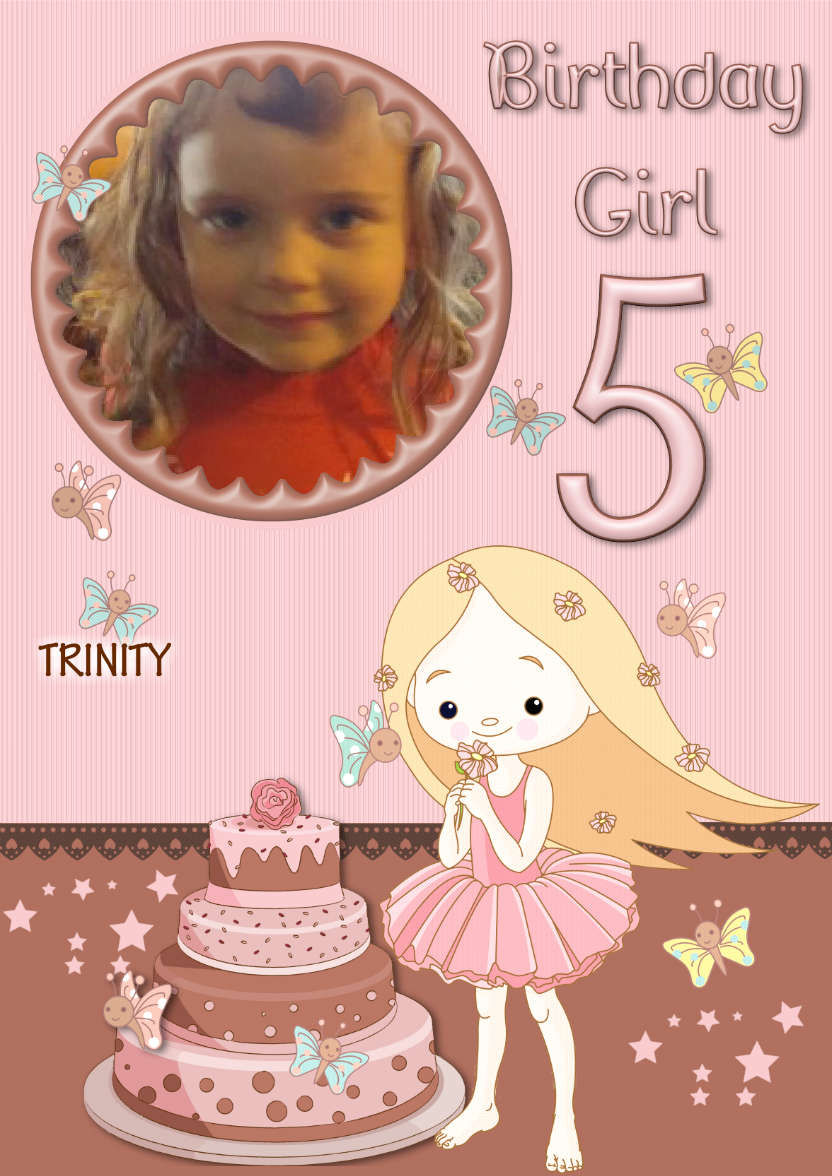 Happy 5th Birthday Girl - card made with Crafty Bob's Card Creator