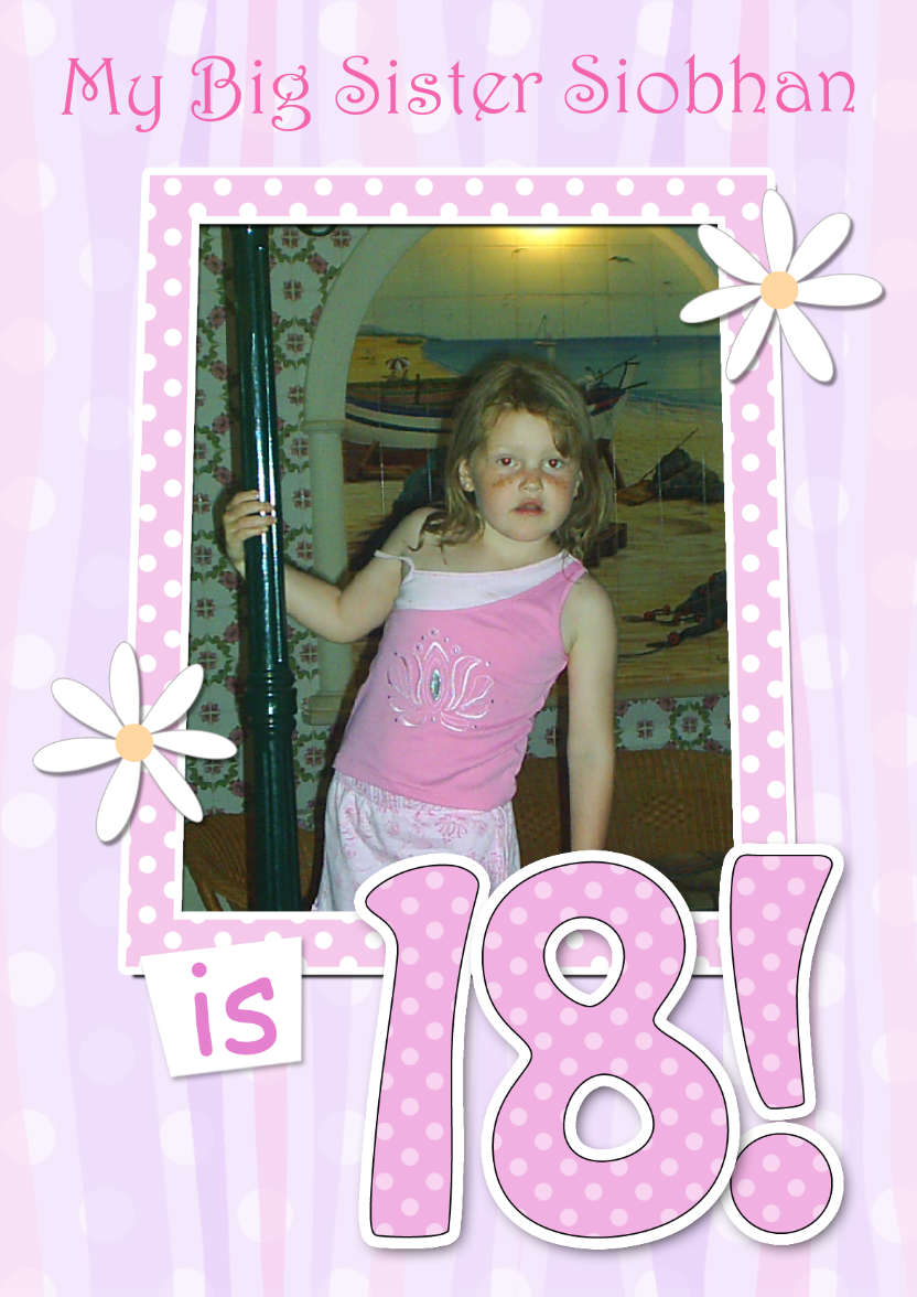 18th Birthday Stripes & Flowers Photo Upload Card - card made with Crafty Bob's Card Creator