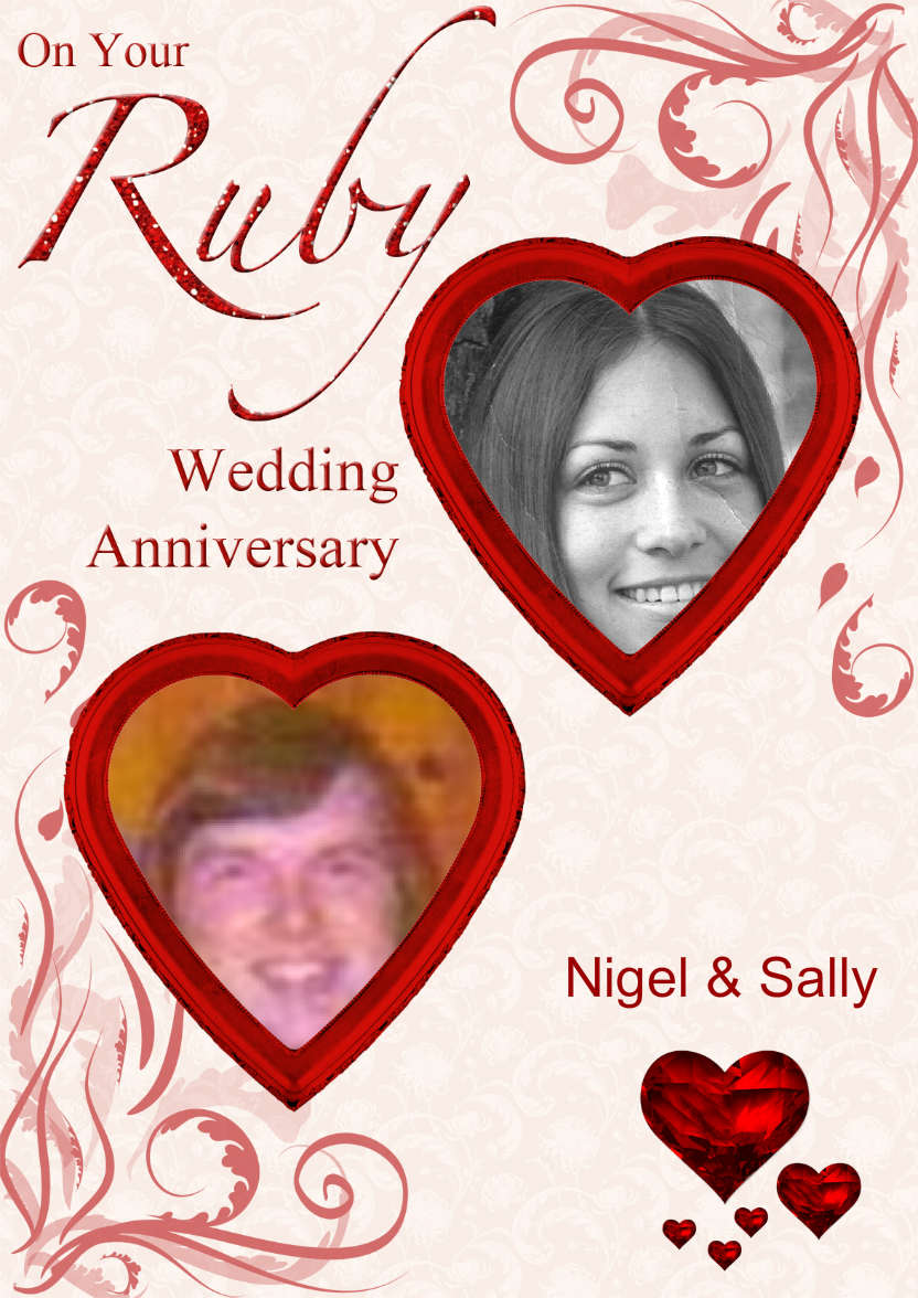 Ruby Wedding Anniversary Hearts Photo Card - card made with Crafty Bob's Card Creator