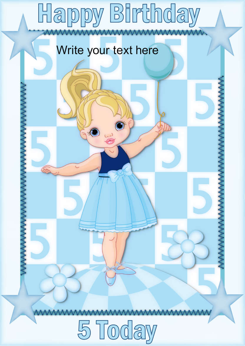 Happy 5th Birthday Girl in Blue - card made with Crafty Bob's Card Creator