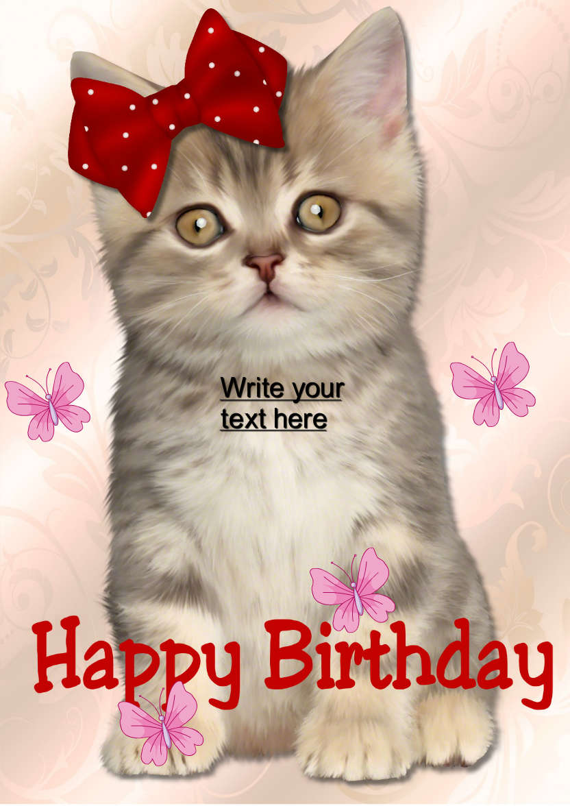 Cute Kitten Happy Birthday - card made with Crafty Bob's Card Creator