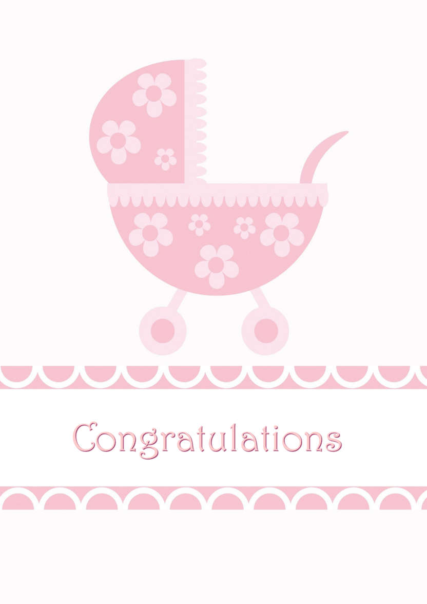 New Baby Girl Pram Card Front - card made with Crafty Bob's Card Creator