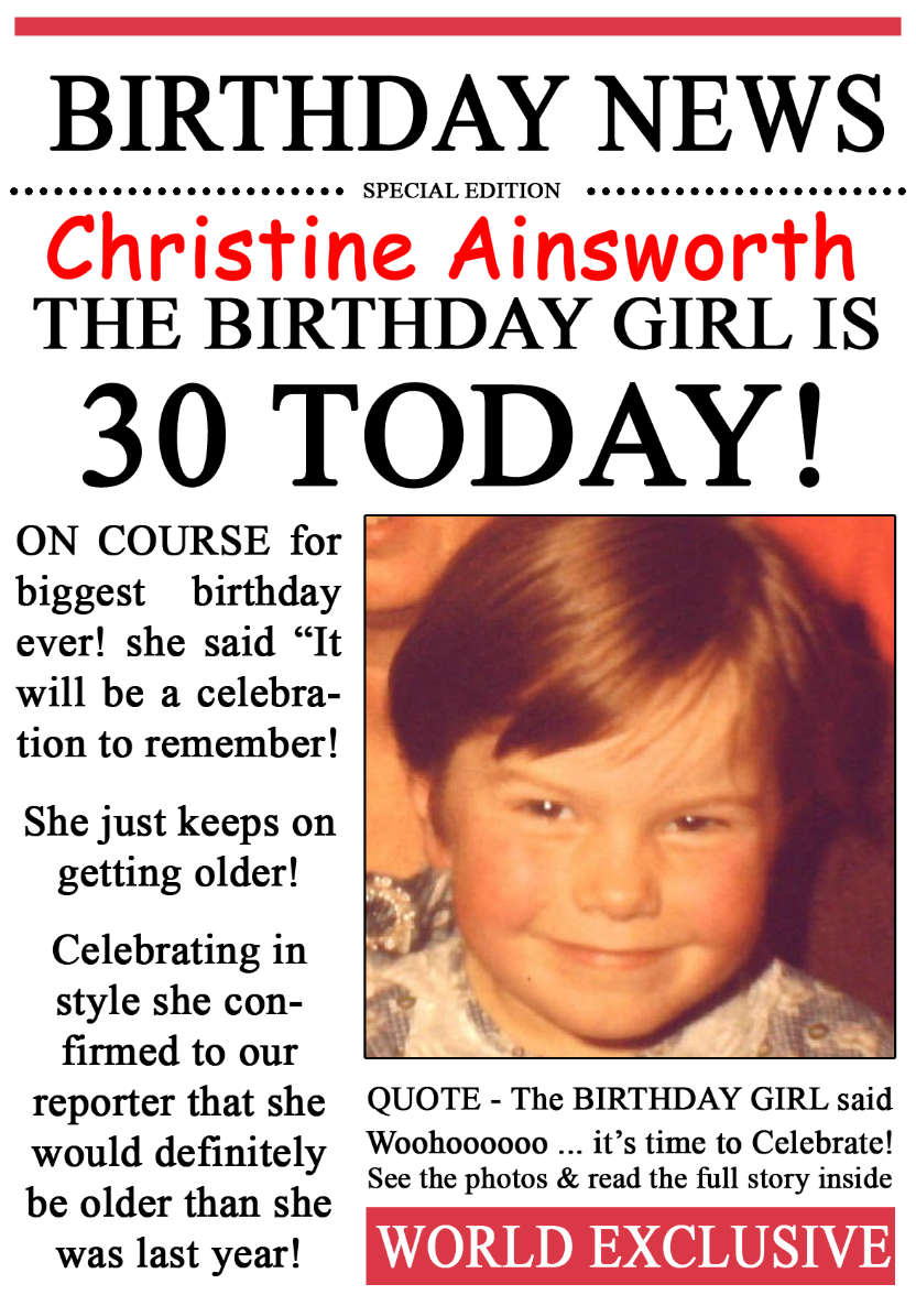 30 Today Birthday News Photo Upload Card - card made with Crafty Bob's Card Creator