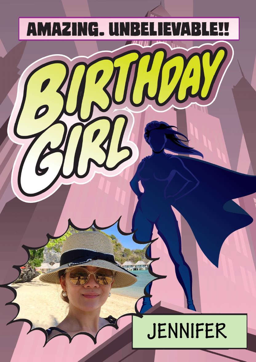 Birthday Girl Comic Style - card made with Crafty Bob's Card Creator
