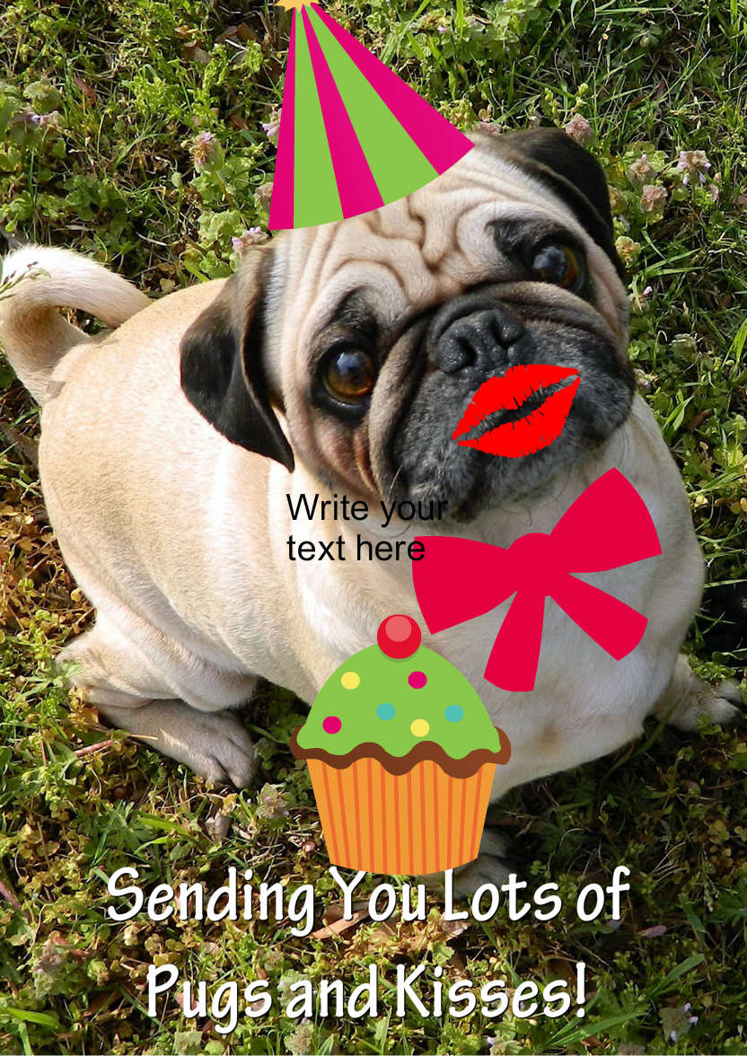 Pugs and Kisses Cute Card Front - card made with Crafty Bob's Card Creator