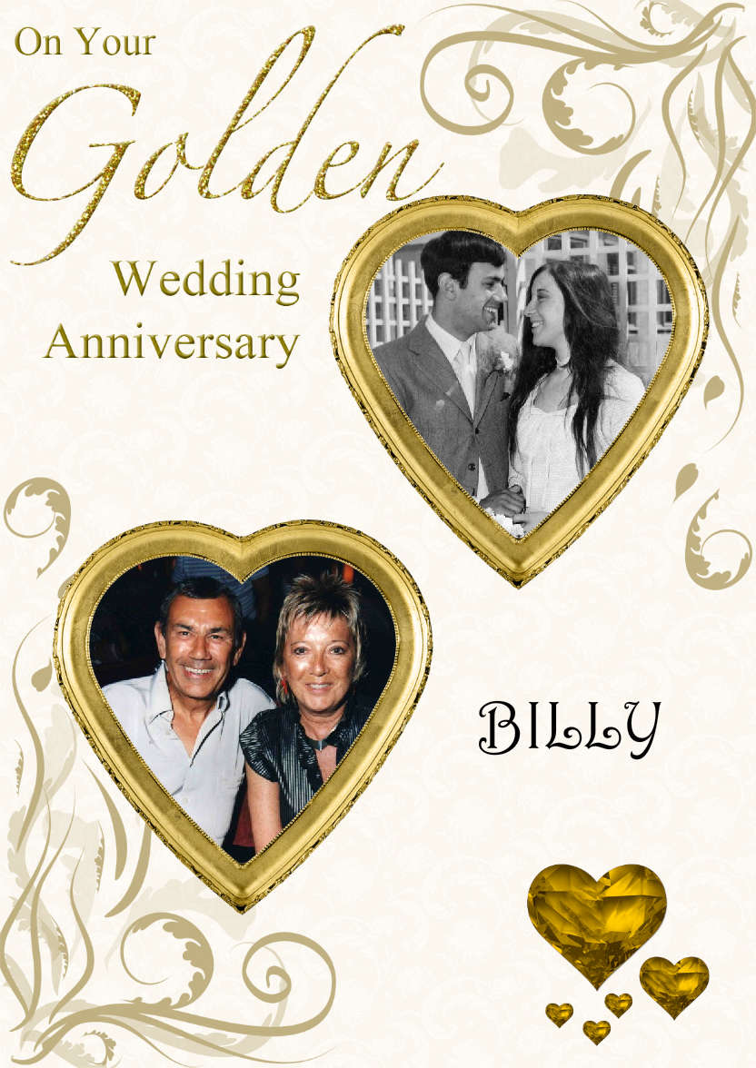 Golden Wedding Anniversary Hearts Photo Card - card made with Crafty Bob's Card Creator