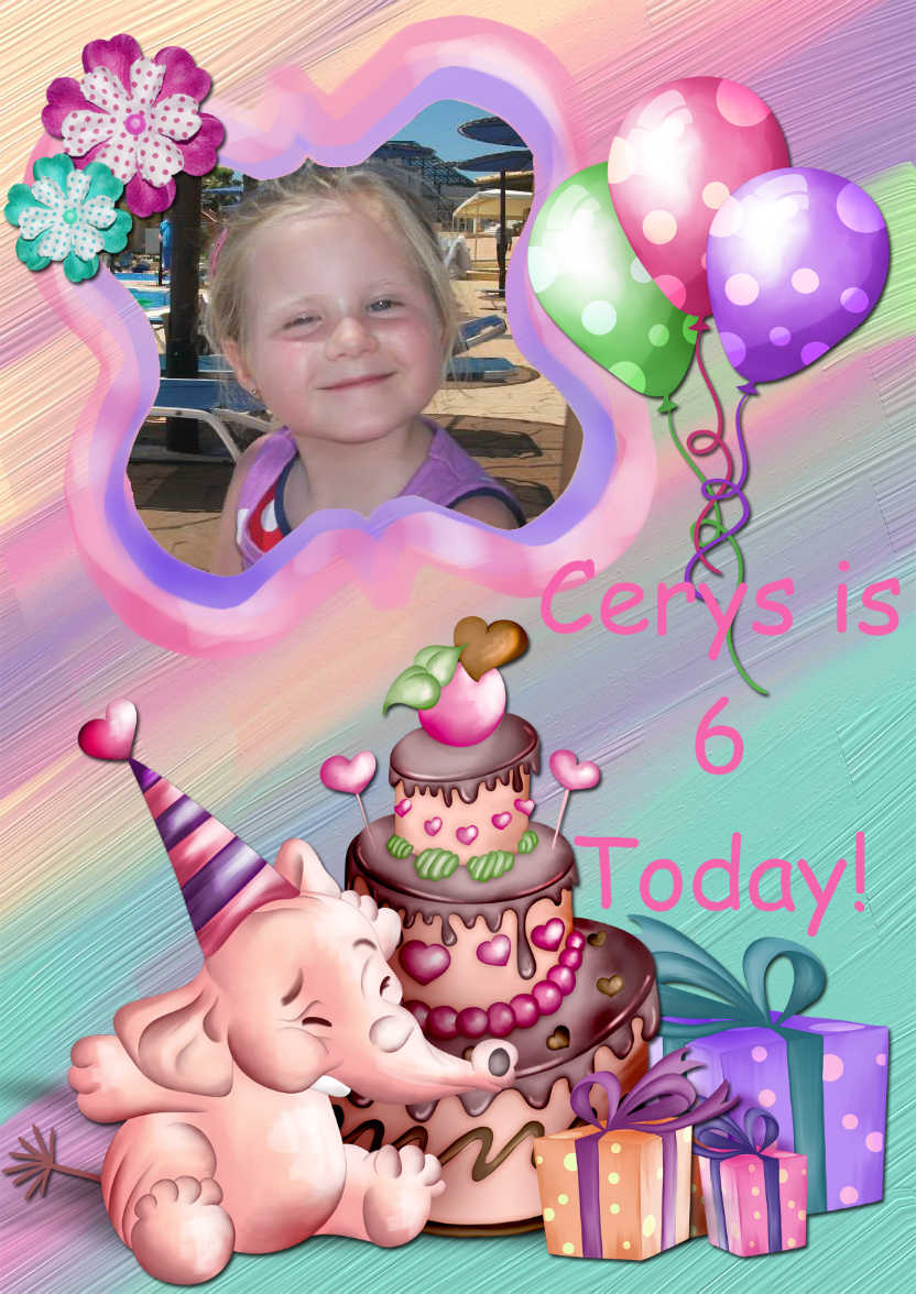 Elephant Birthday -  Girl's Age Aperture Card - card made with Crafty Bob's Card Creator