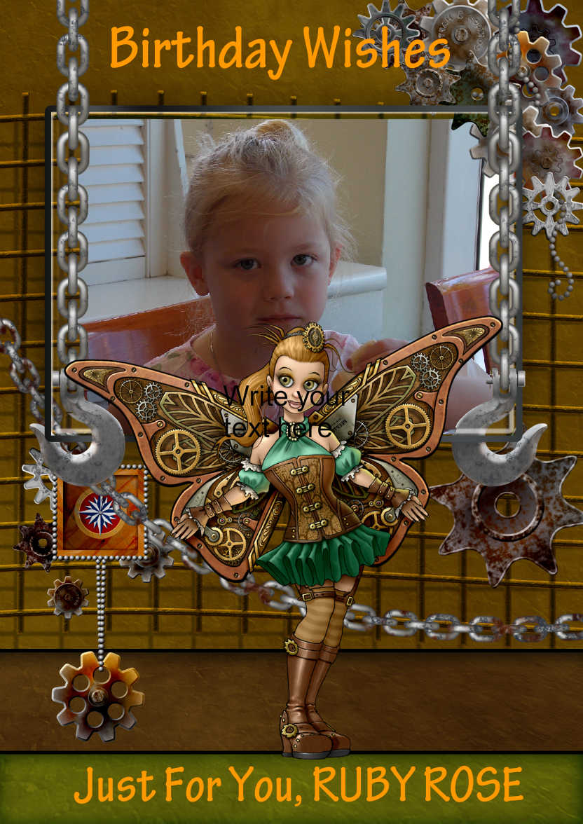 Custom Photo Greeting Card Steampunk Fairy - card made with Crafty Bob's Card Creator
