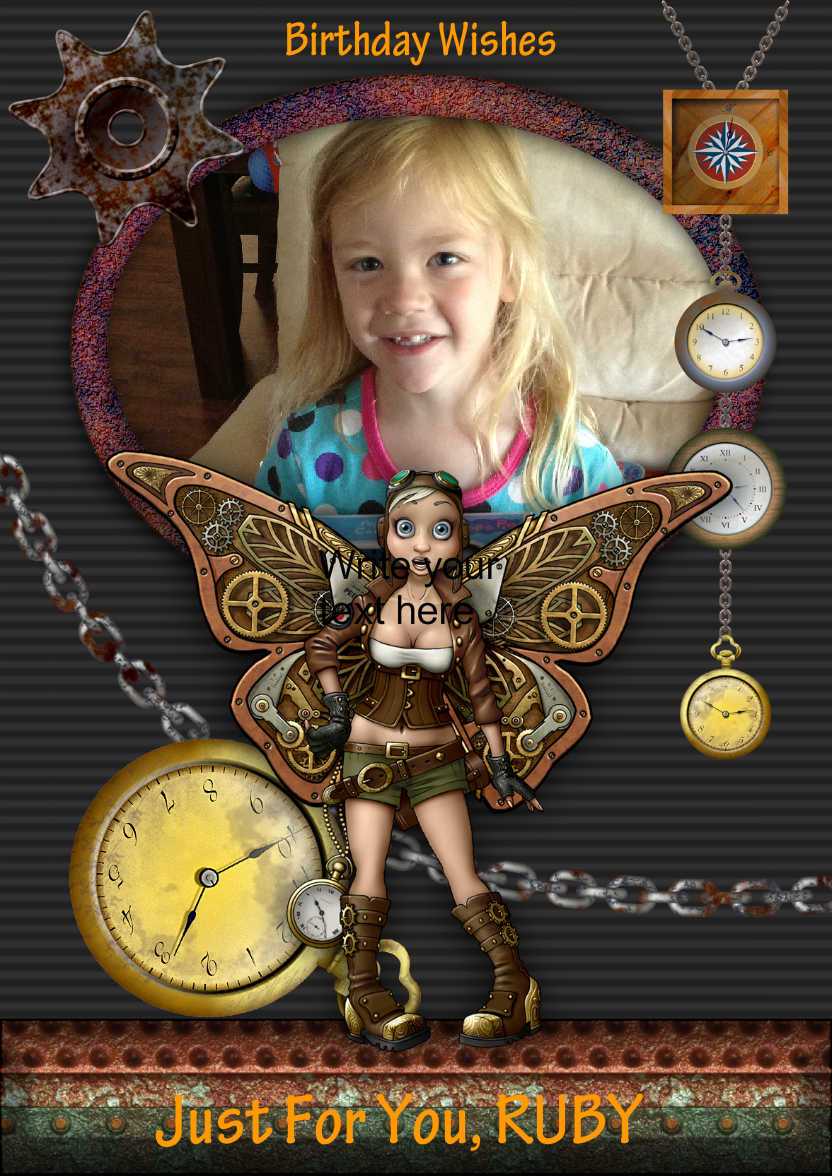 Your Photo Steampunk Fairy Custom Birthday Card - card made with Crafty Bob's Card Creator