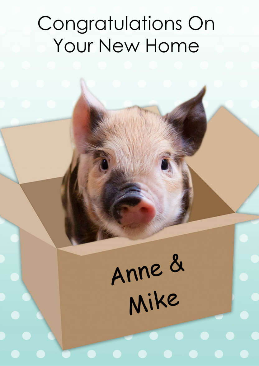 Cute Pig New Home Card - card made with Crafty Bob's Card Creator
