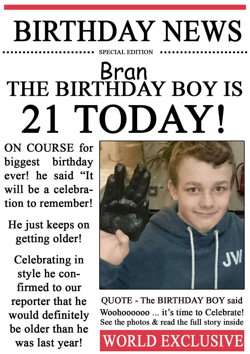 21 Today Birthday News Photo Upload Card - card made with Crafty Bob's Card Creator