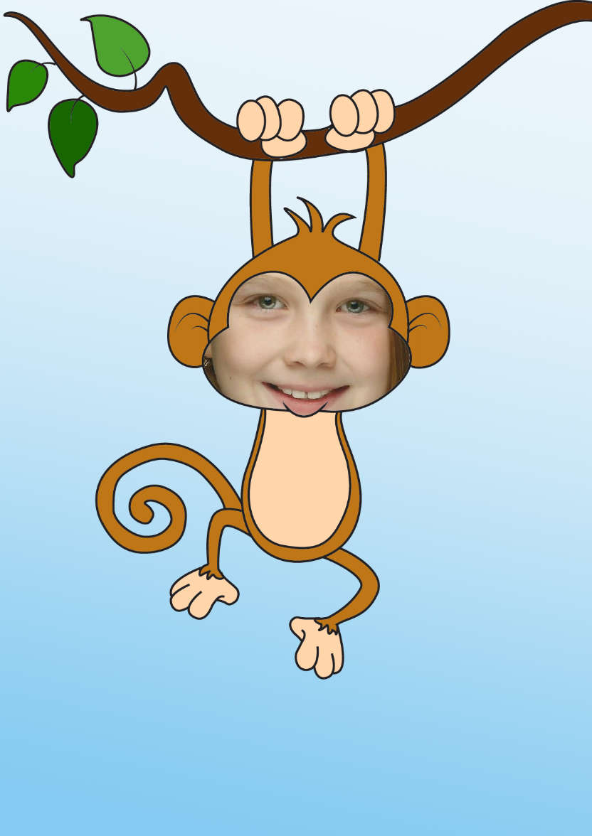 Little Monkey Aperture Card - card made with Crafty Bob's Card Creator