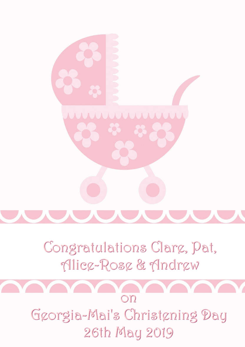 New Baby Girl Pram Card Front - card made with Crafty Bob's Card Creator