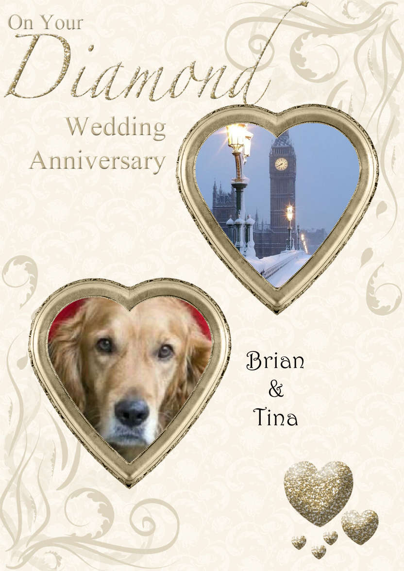 Diamond Wedding Anniversary Hearts Photo Card - card made with Crafty Bob's Card Creator