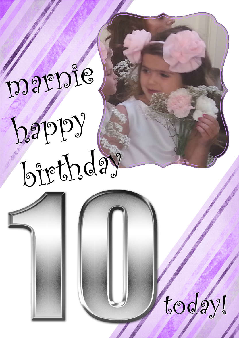 Grunge Stripes Age 10 Birthday Girl - card made with Crafty Bob's Card Creator