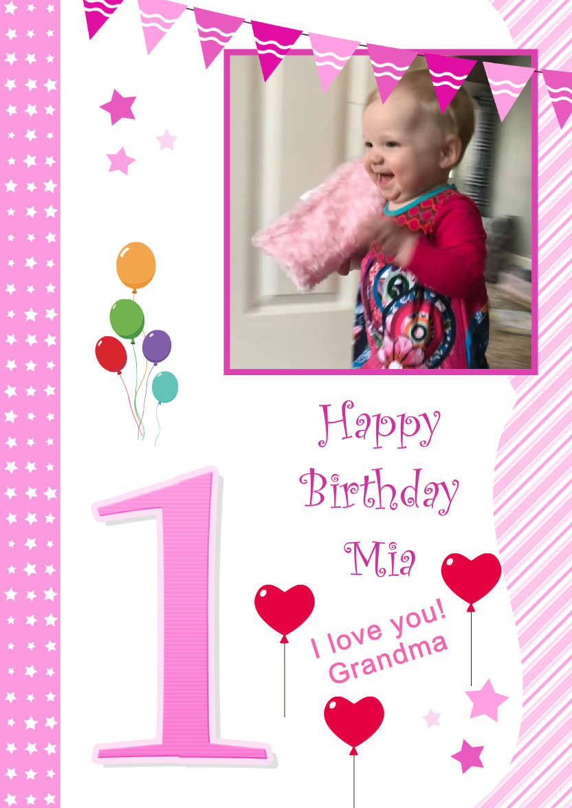 Stars and Stripes First Birthday Girl - card made with Crafty Bob's Card Creator