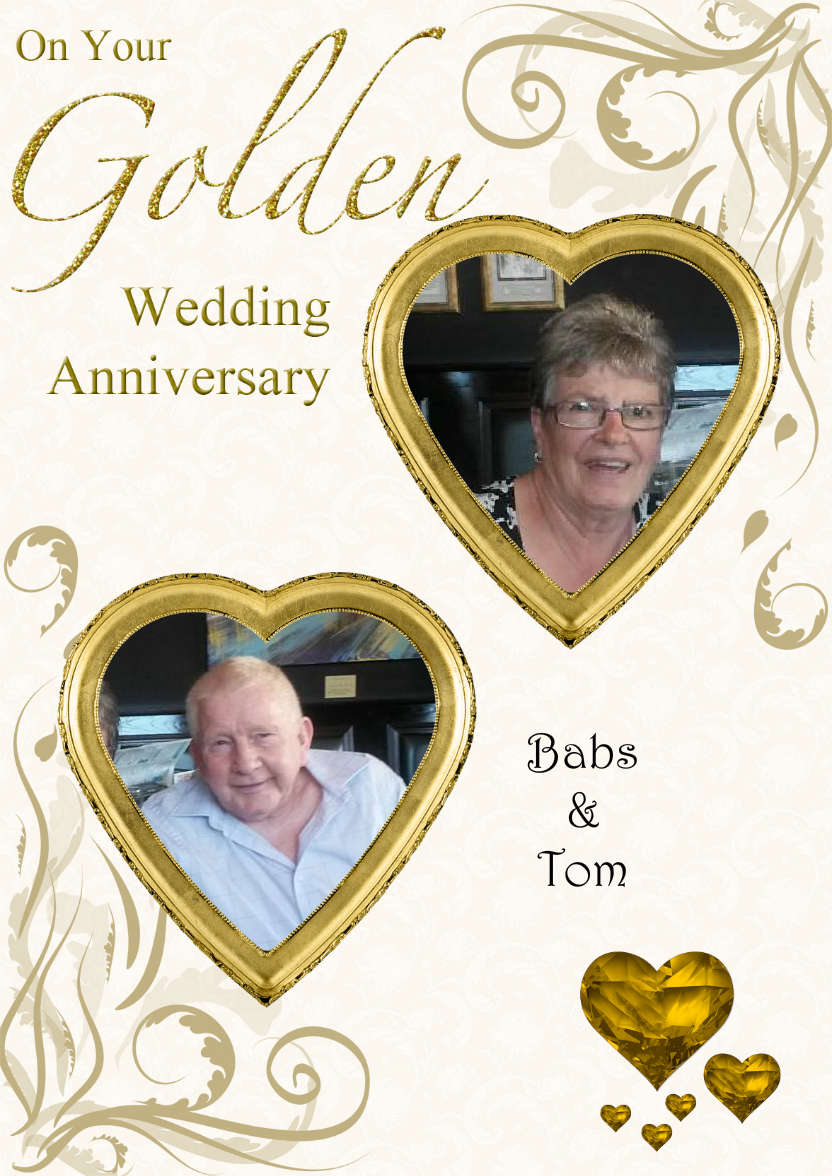 Golden Wedding Anniversary Hearts Photo Card - card made with Crafty Bob's Card Creator
