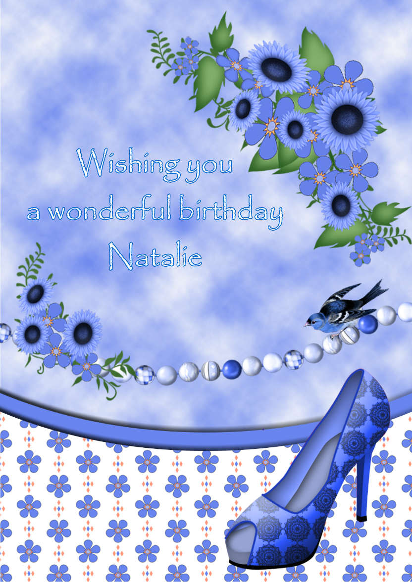 Blue Flowers Birthday Card - card made with Crafty Bob's Card Creator
